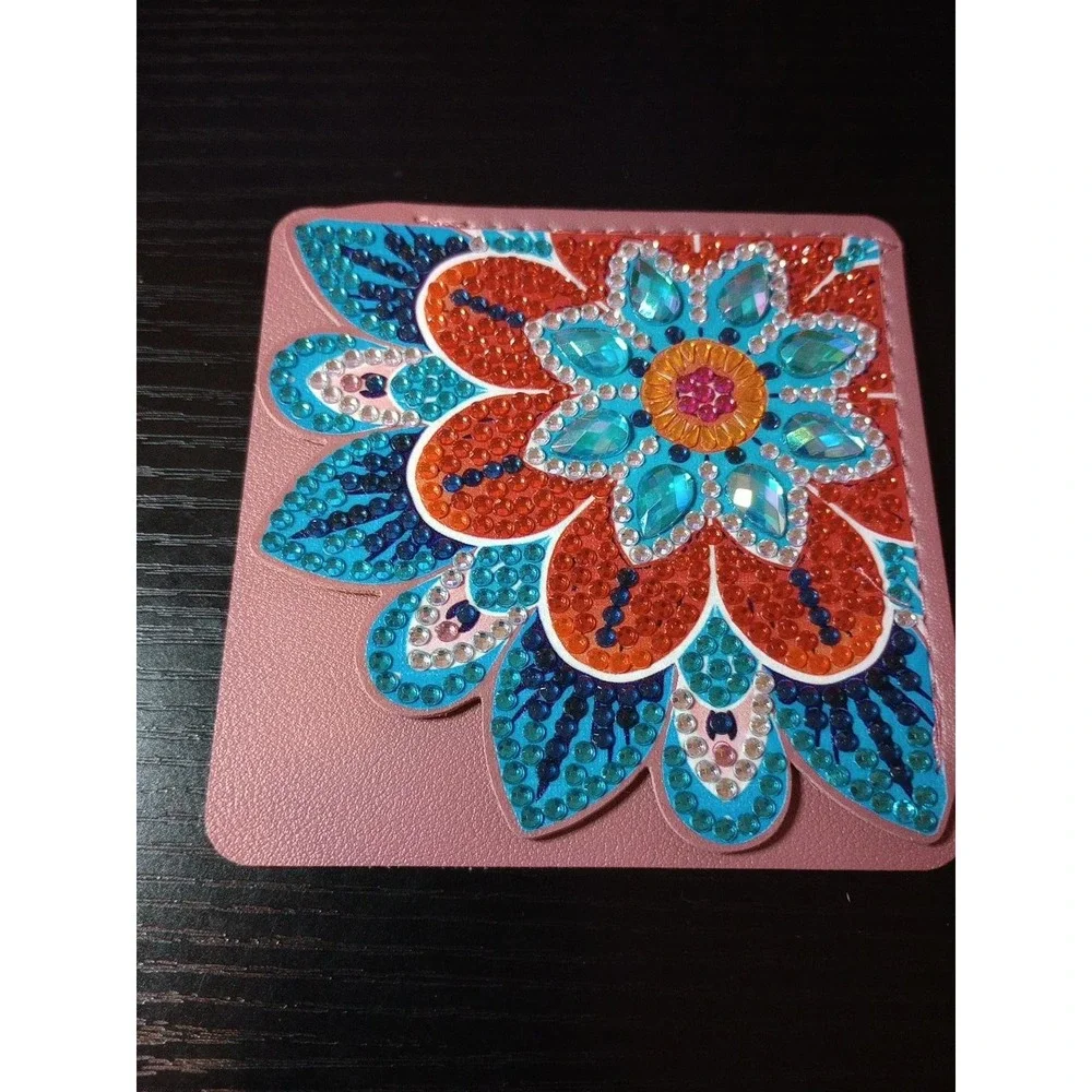Floral Diamond Painting Corner Bookmark Pink Faux Leather Rhinestone 3.5